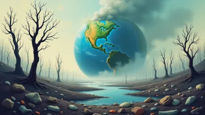 Surreal Illustration Of A Dying Earth In A Barren Landscape
