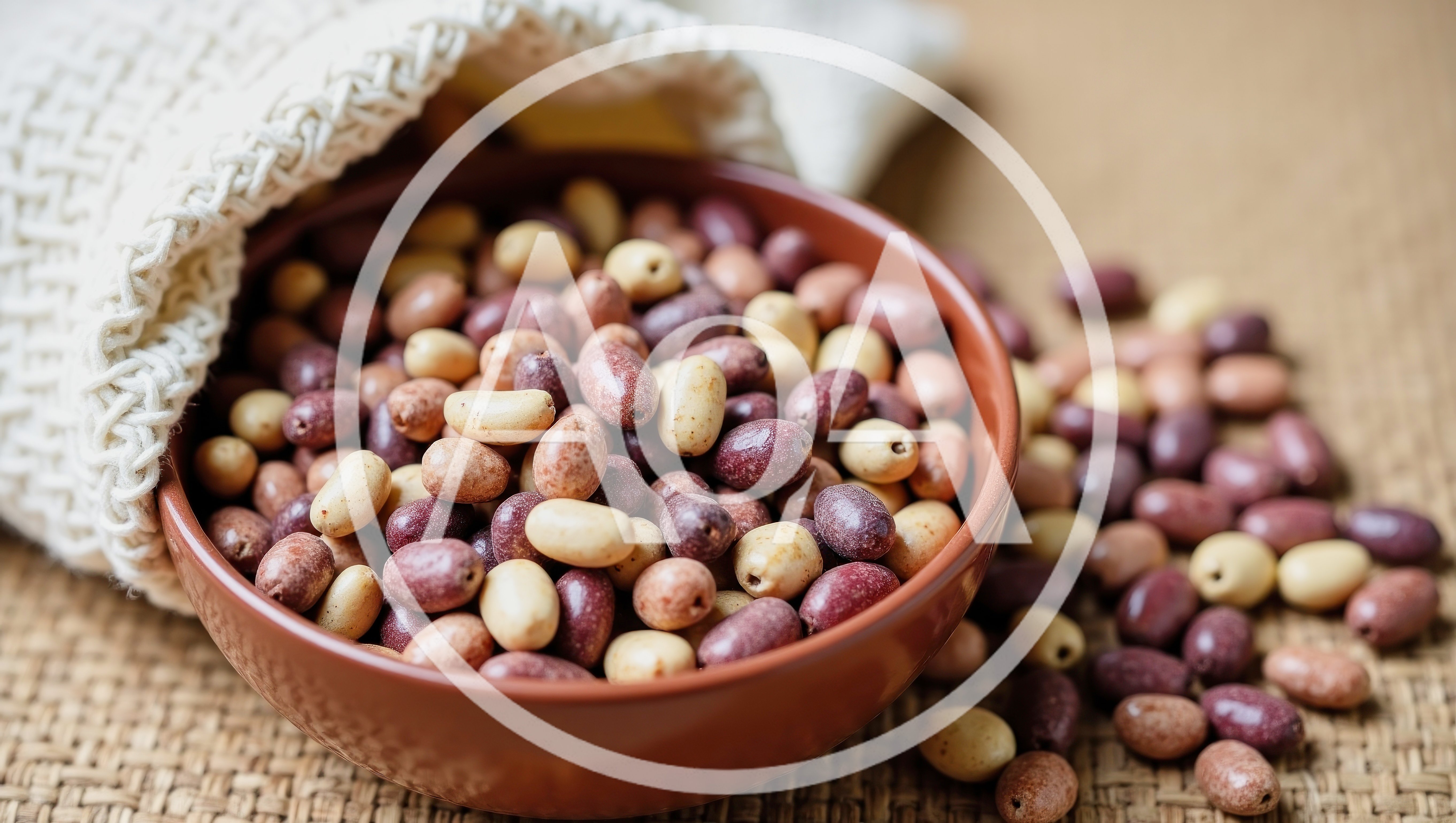 Bowl Of Mixed Colored Olives On Burlap