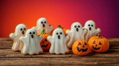 Halloween Ghost Cookies And Jack O Lantern Pumpkins