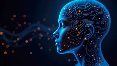 Digital Human Head With Glowing Circuitry Patterns