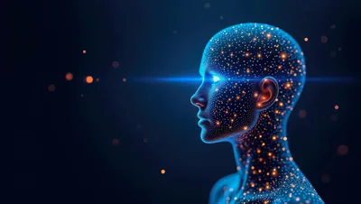 Digital Human Head Profile With Glowing Neural Network