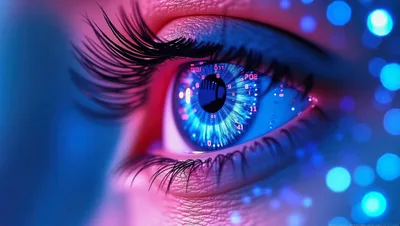Digital Human Eye With Futuristic Data Overlay