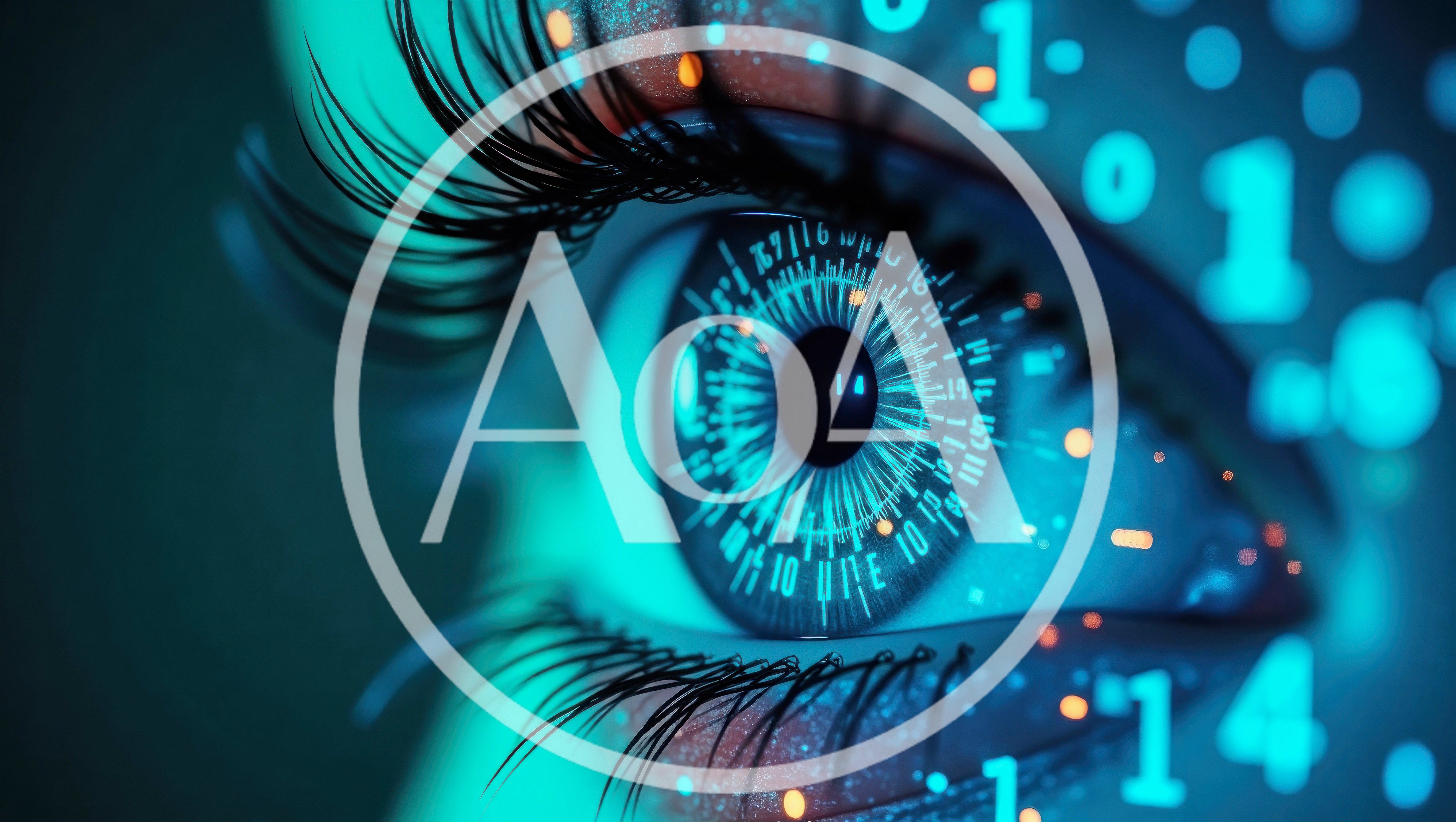 Digital Human Eye With Binary Code Overlay