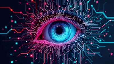 Digital Human Eye With Glowing Circuitry Patterns