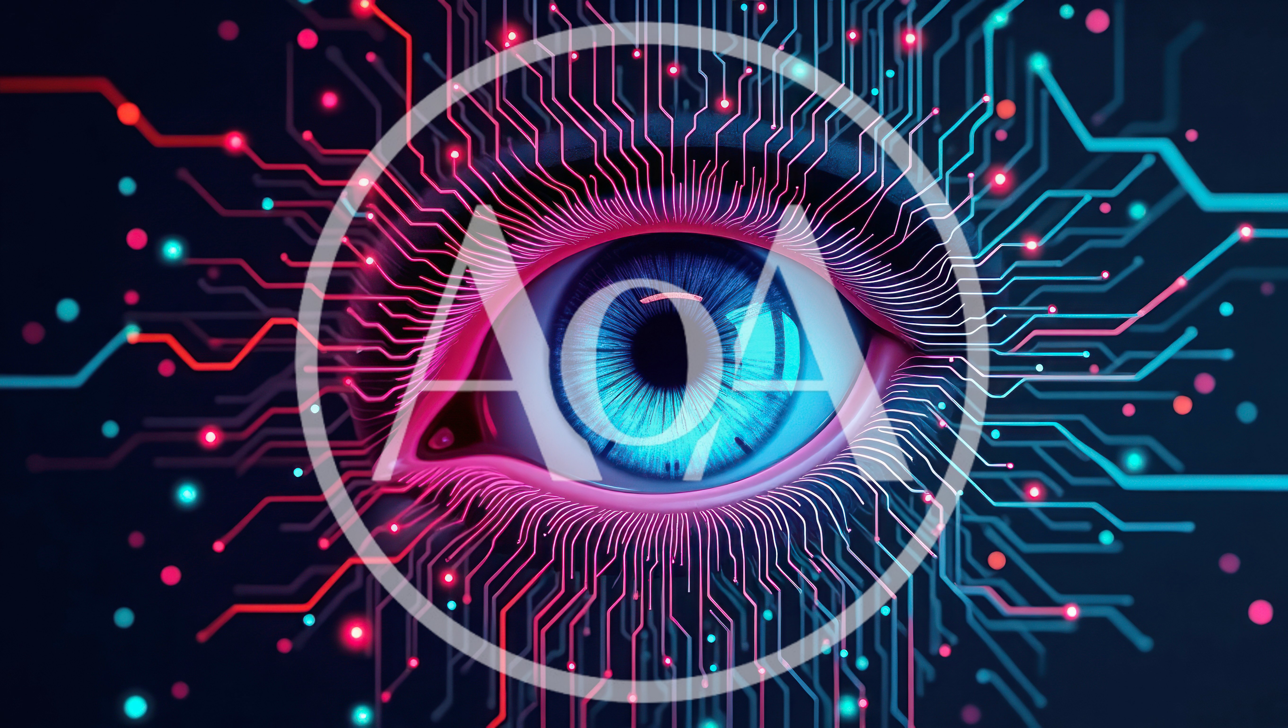 Digital Human Eye With Glowing Circuitry Patterns