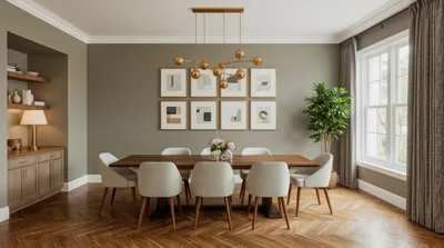Modern Dining Room With Wooden Table And Chairs