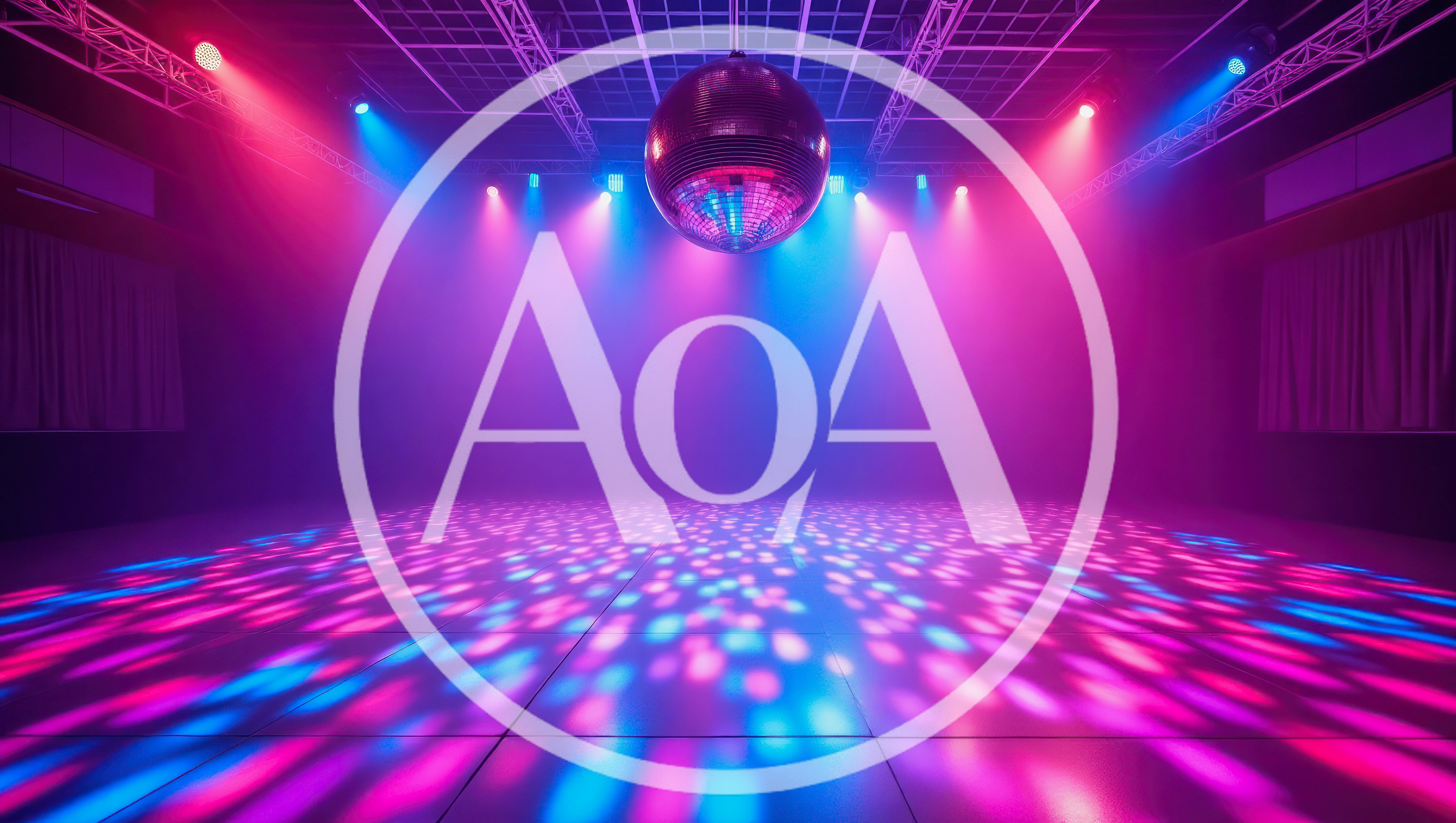 Empty Dance Floor With Disco Ball And Colorful Lights