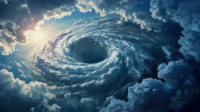 Aerial View Of A Massive Rotating Hurricane Storm