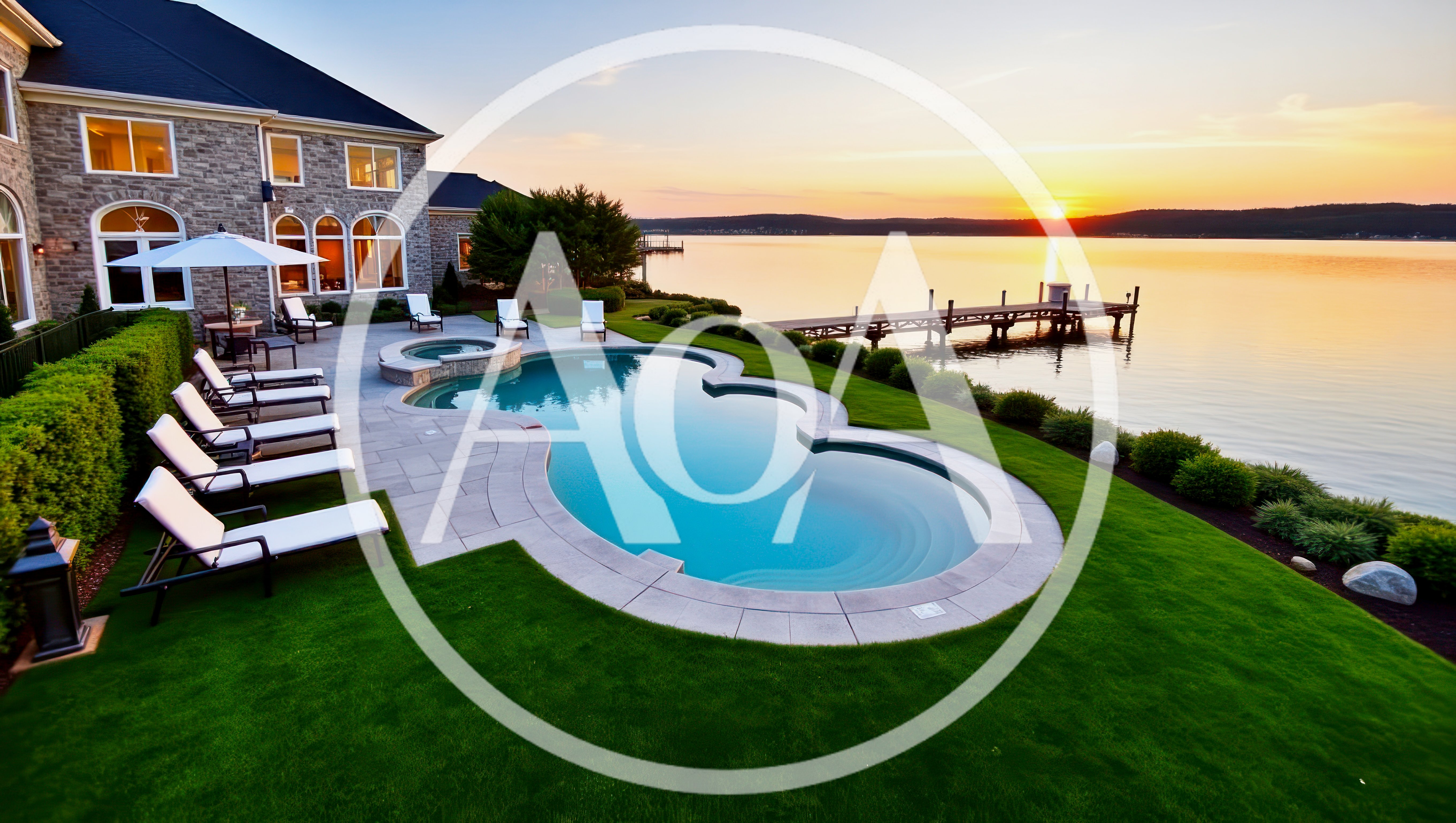 Luxury Waterfront Mansion With Infinity Pool At Sunset