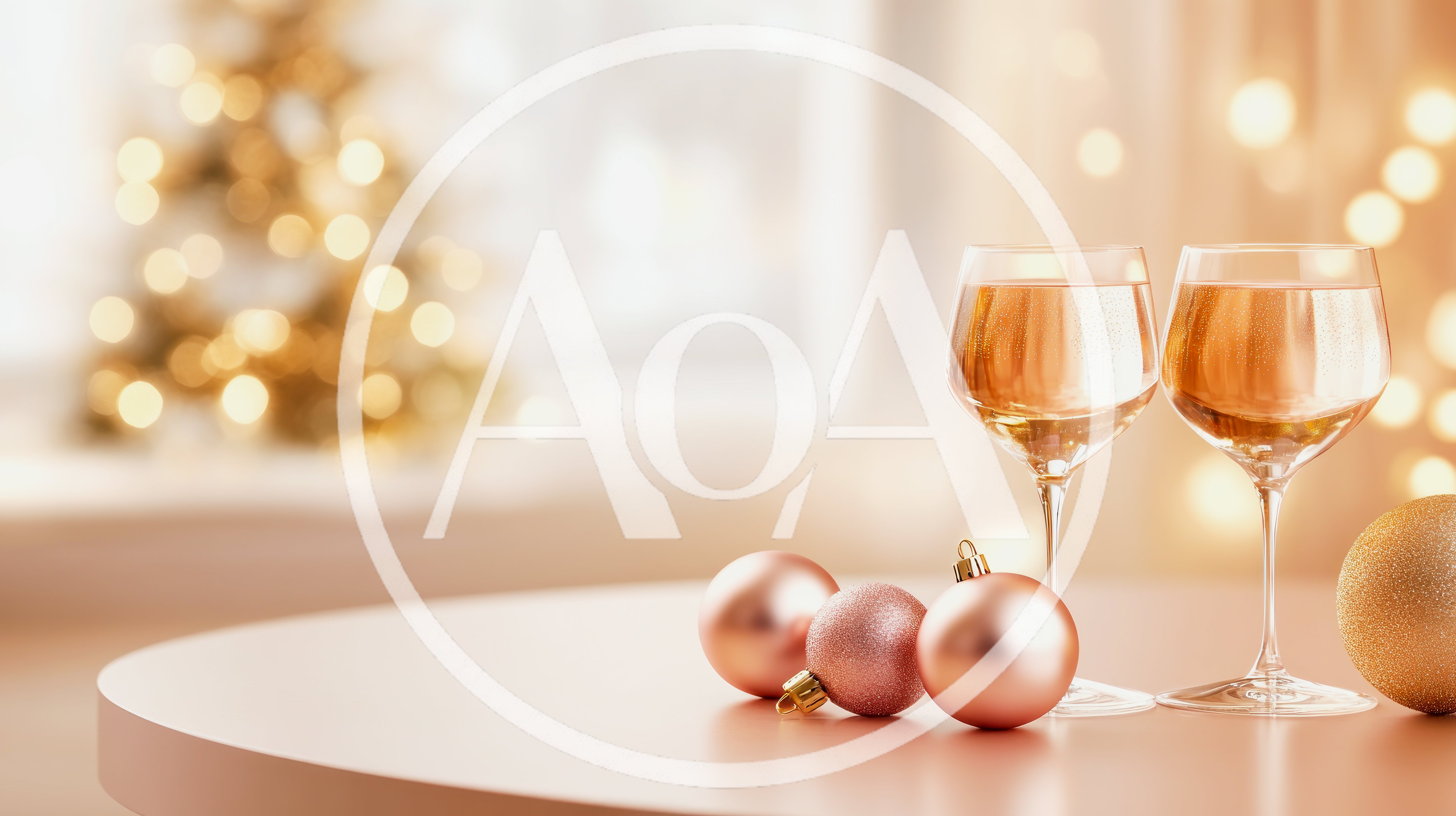 Two Glasses of Champagne with Christmas Ornaments