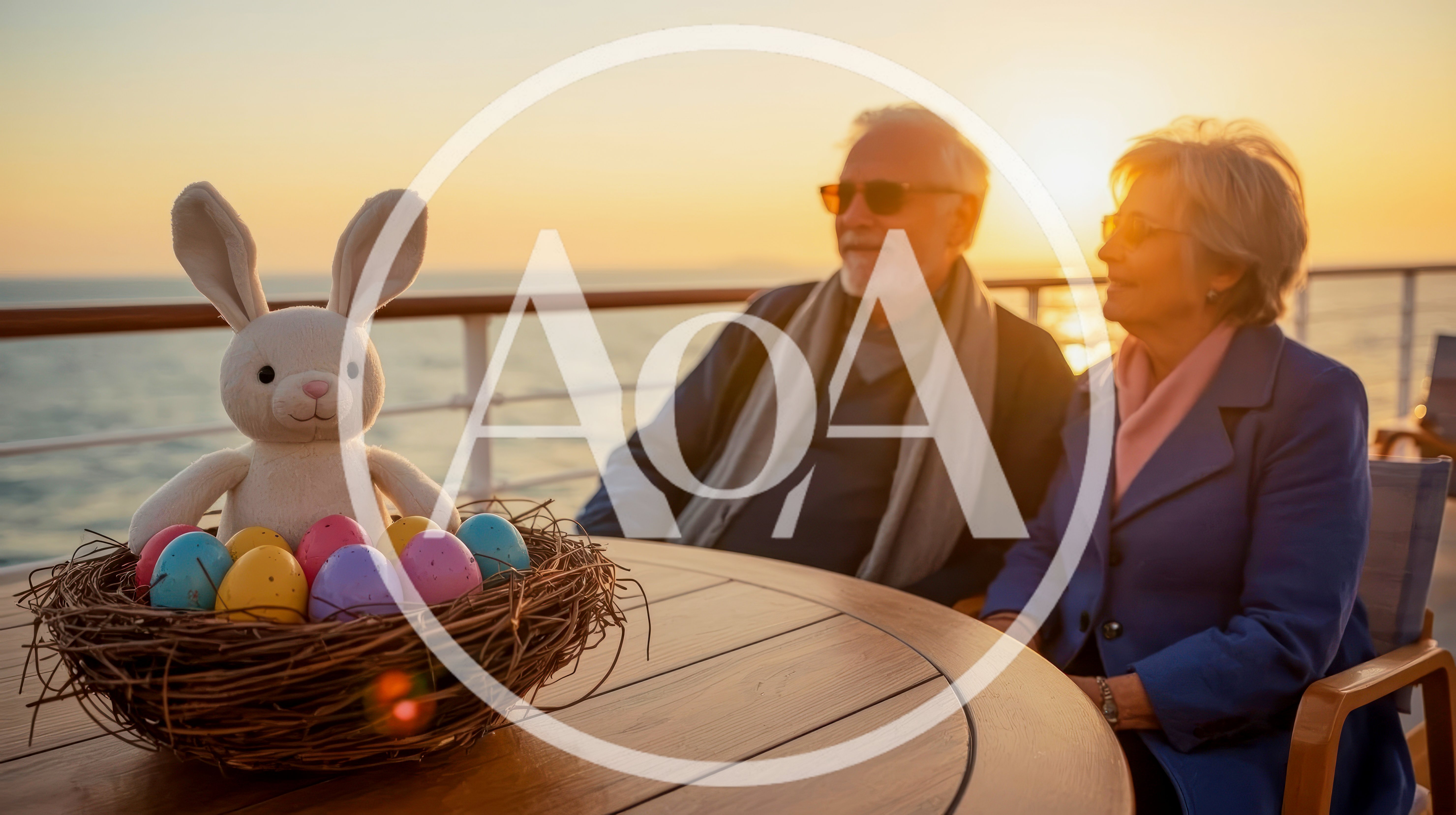 Senior Couple Celebrating Easter On A Cruise Ship Deck