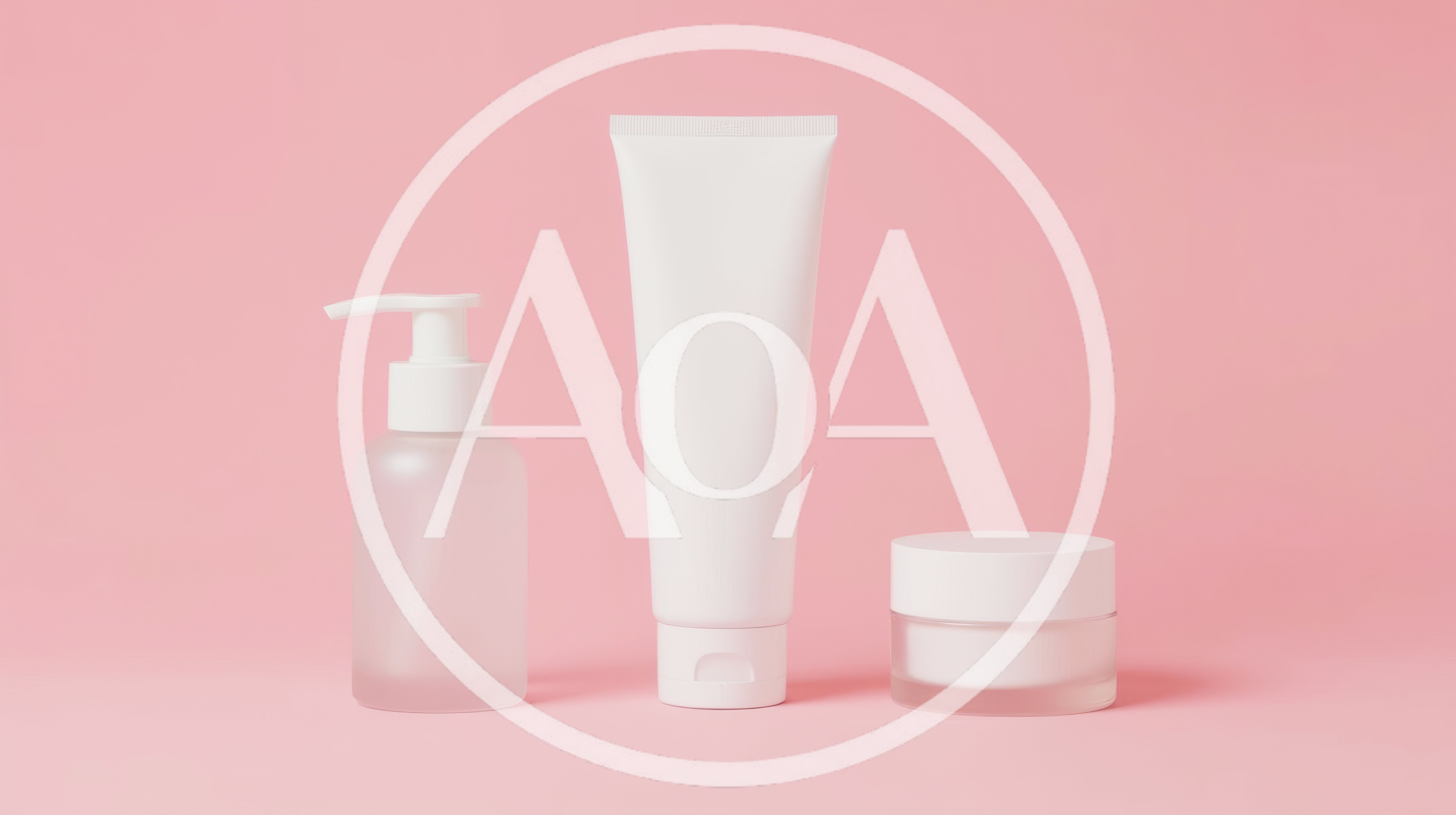Cosmetic Skincare Product Containers on Pink Background