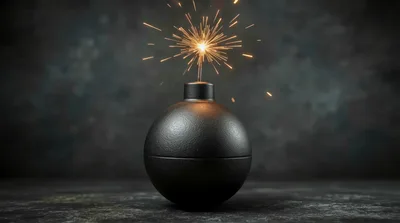Black Round Bomb With Lit Sparkler Fuse