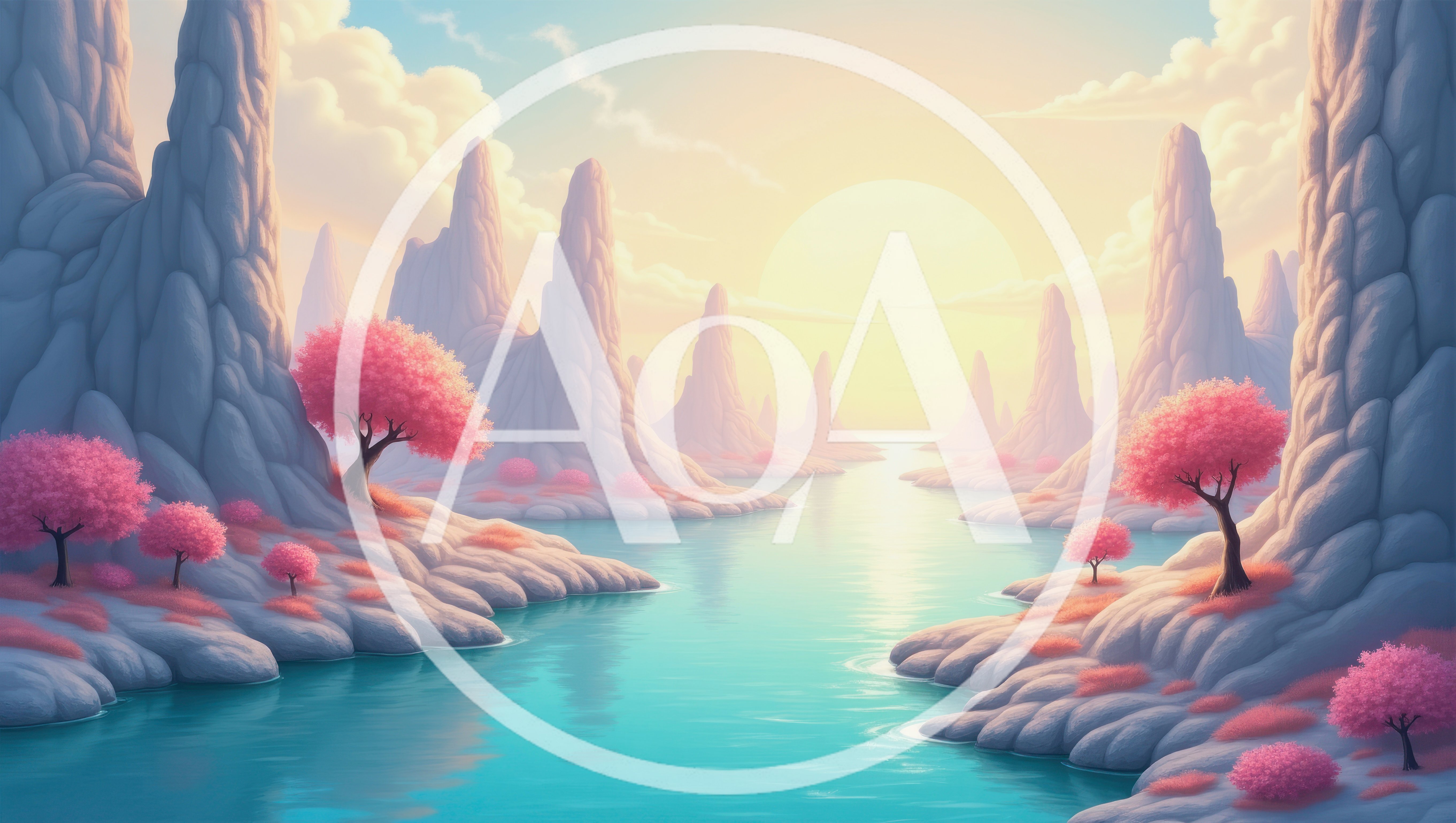 Surreal Landscape With Pink Trees And Turquoise River