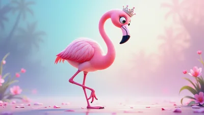 Cute Cartoon Flamingo Wearing A Sparkling Crown