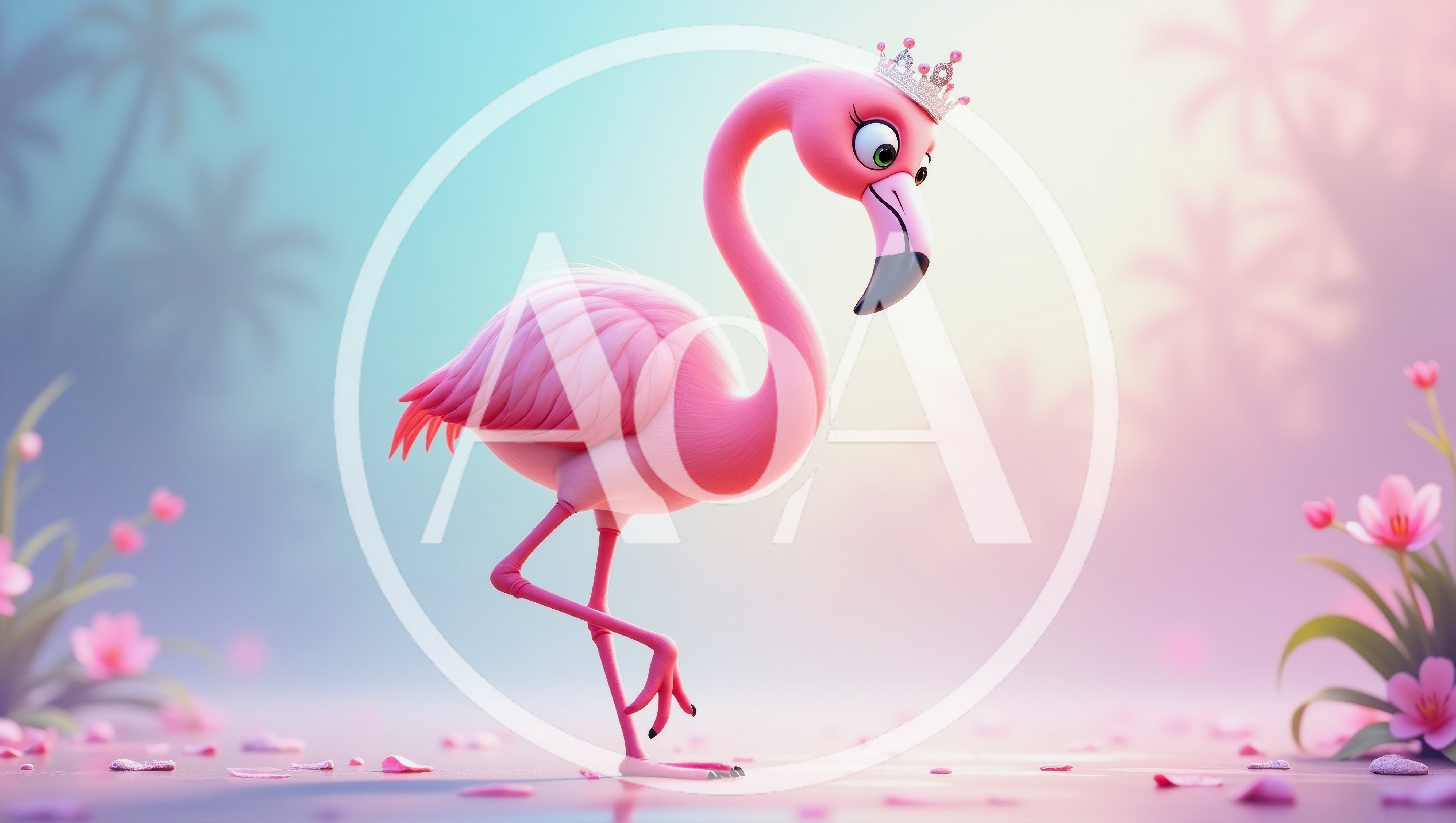 Cute Cartoon Flamingo Wearing A Sparkling Crown