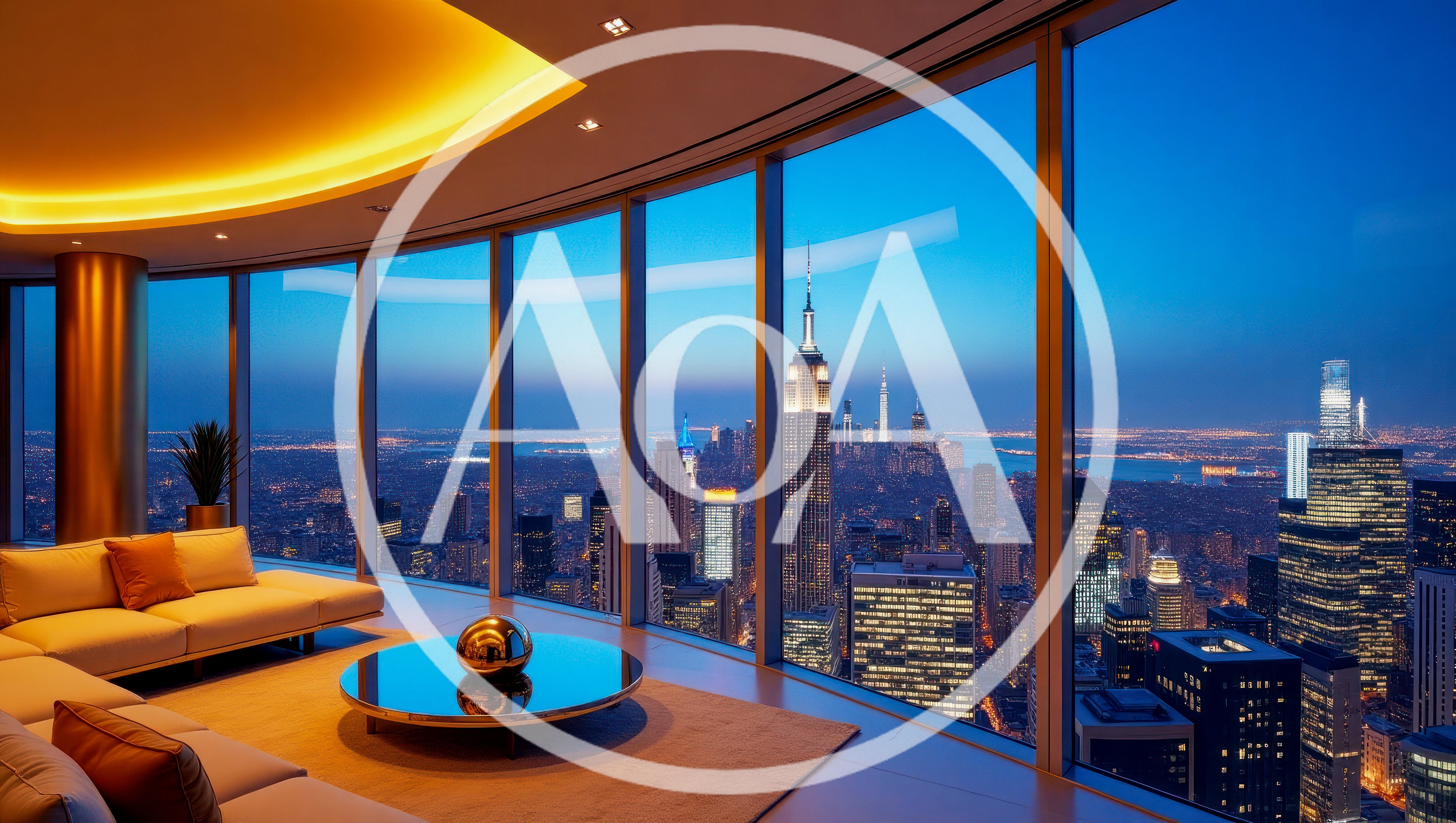 Luxury Penthouse Living Room With New York City Skyline