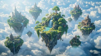 Fantasy Floating Islands With Ancient Stone Castles