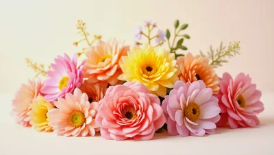 Colorful Spring Flower Arrangement on Pastel Background