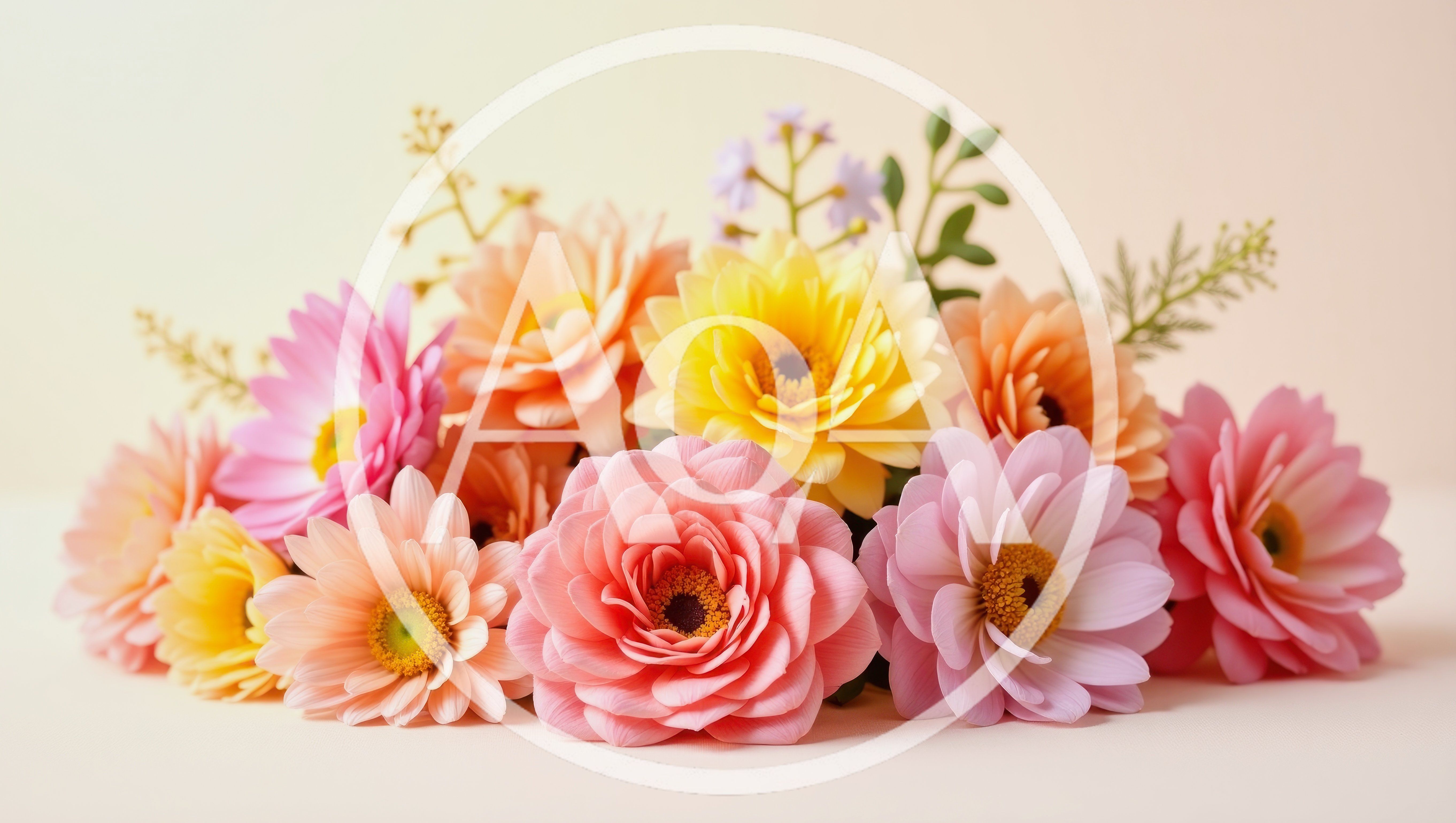 Colorful Spring Flower Arrangement on Pastel Background