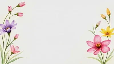 Watercolor Floral Border Illustration With Pink Purple And Yellow Flowers