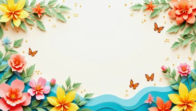Paper Craft Floral Border With Butterflies