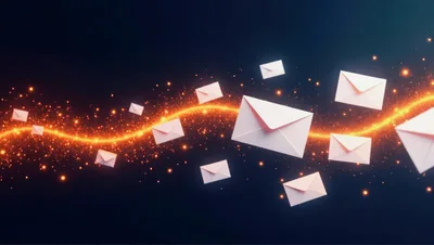 Digital Envelopes Floating Along A Glowing Golden Light Stream