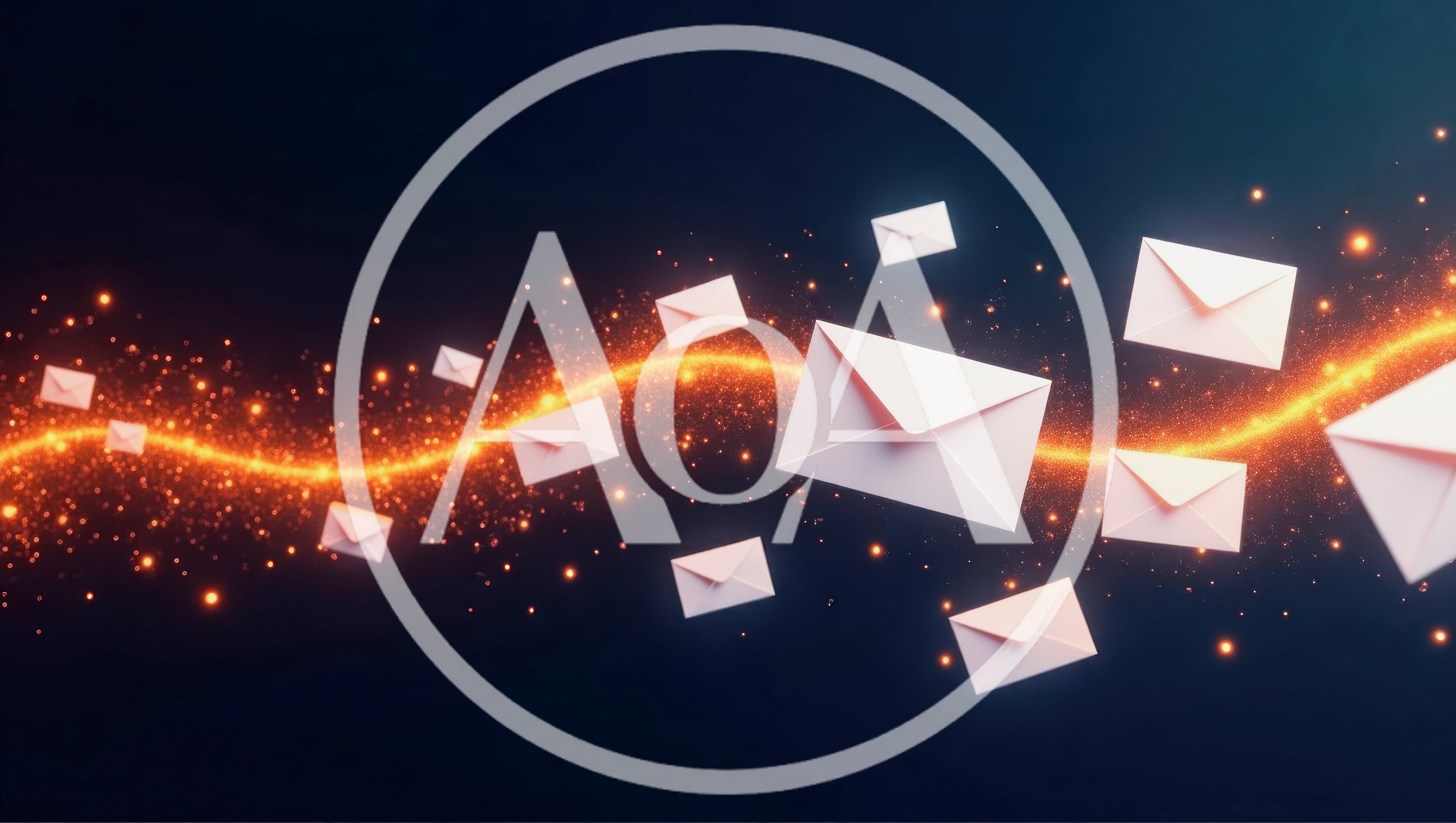 Digital Envelopes Floating Along A Glowing Golden Light Stream