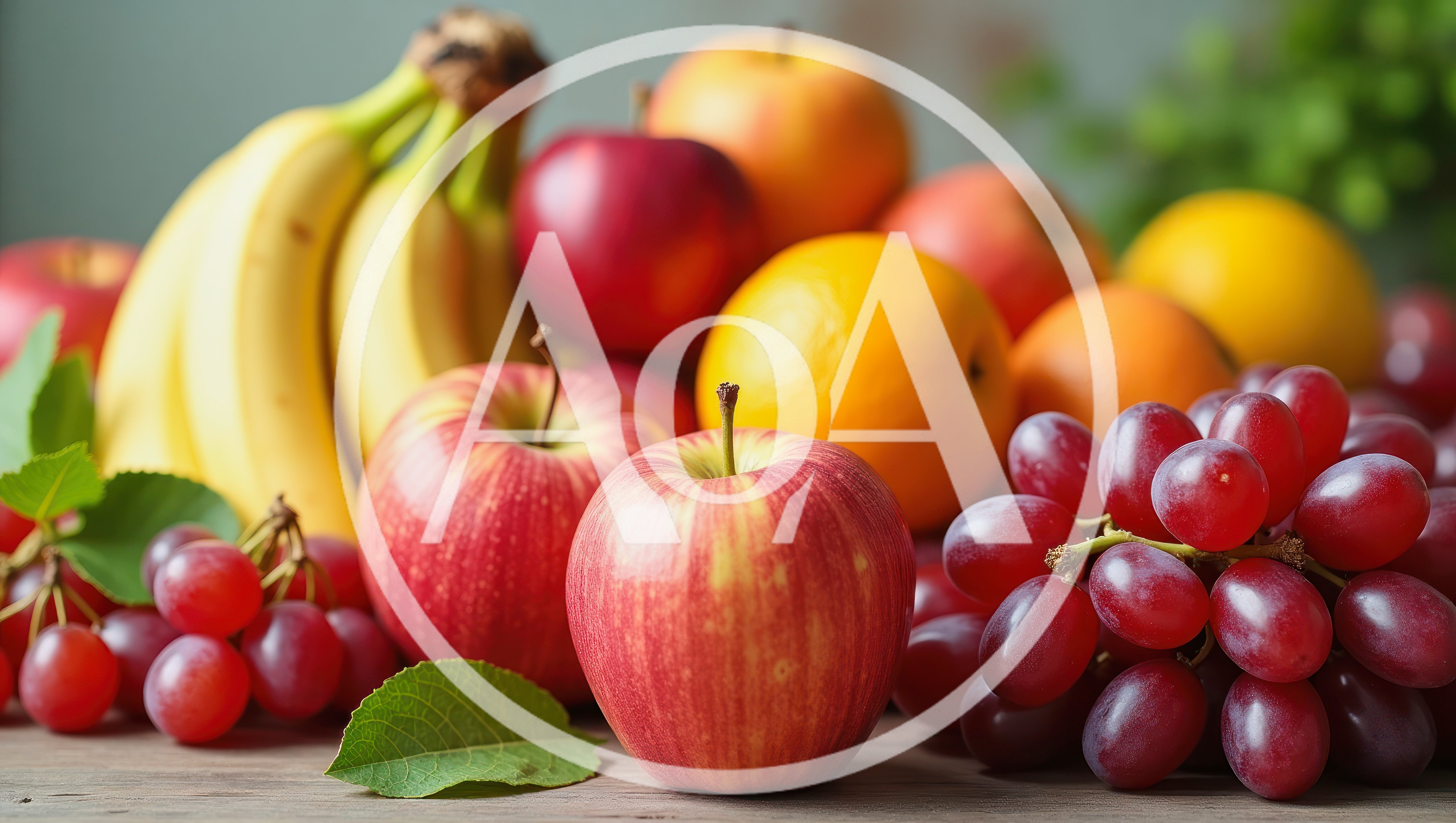 Fresh Assorted Fruits On A Wooden Table