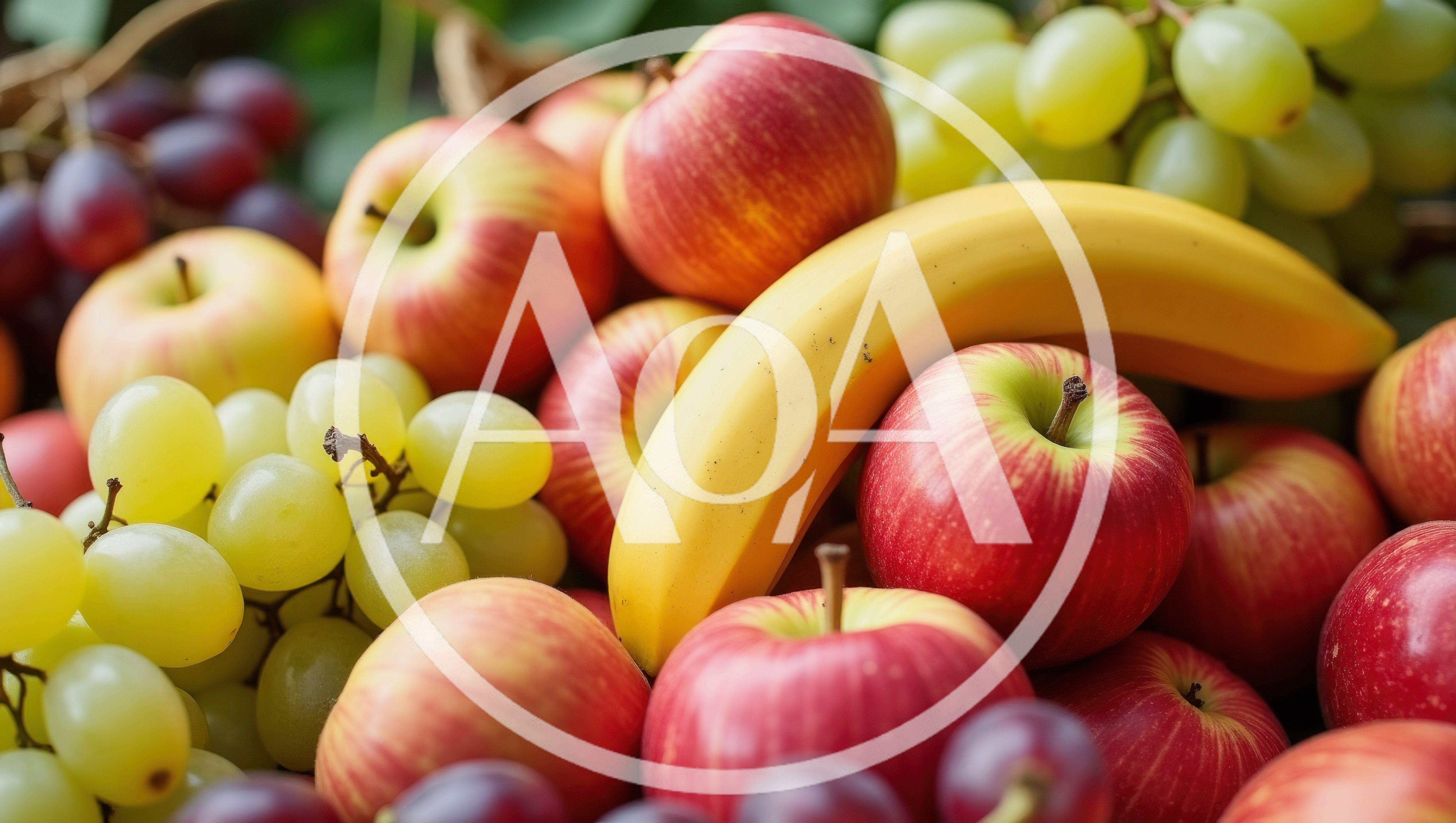 Fresh Assorted Fruits Including Apples Bananas And Grapes