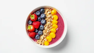 Healthy Acai Smoothie Bowl With Fresh Fruit And Granola