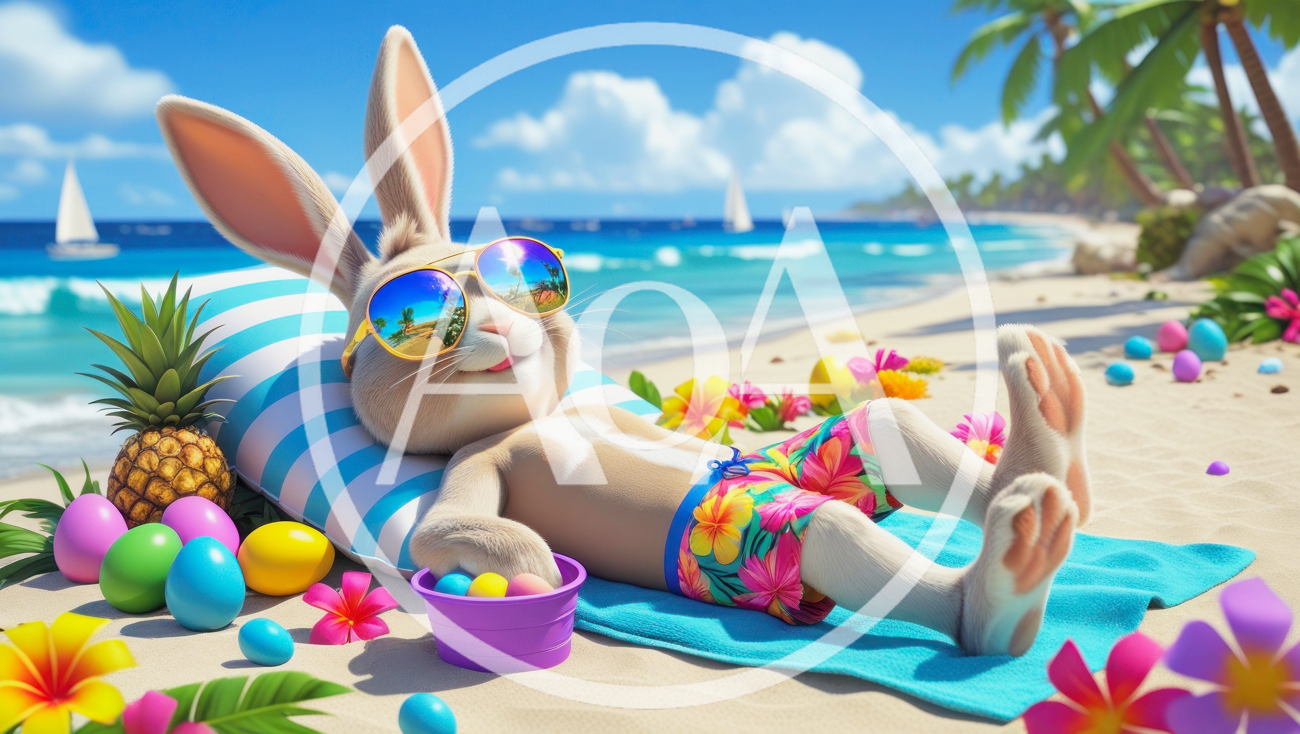 Easter Bunny Relaxing on Tropical Beach