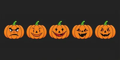 Five Cartoon Halloween Pumpkins With Different Facial Expressions