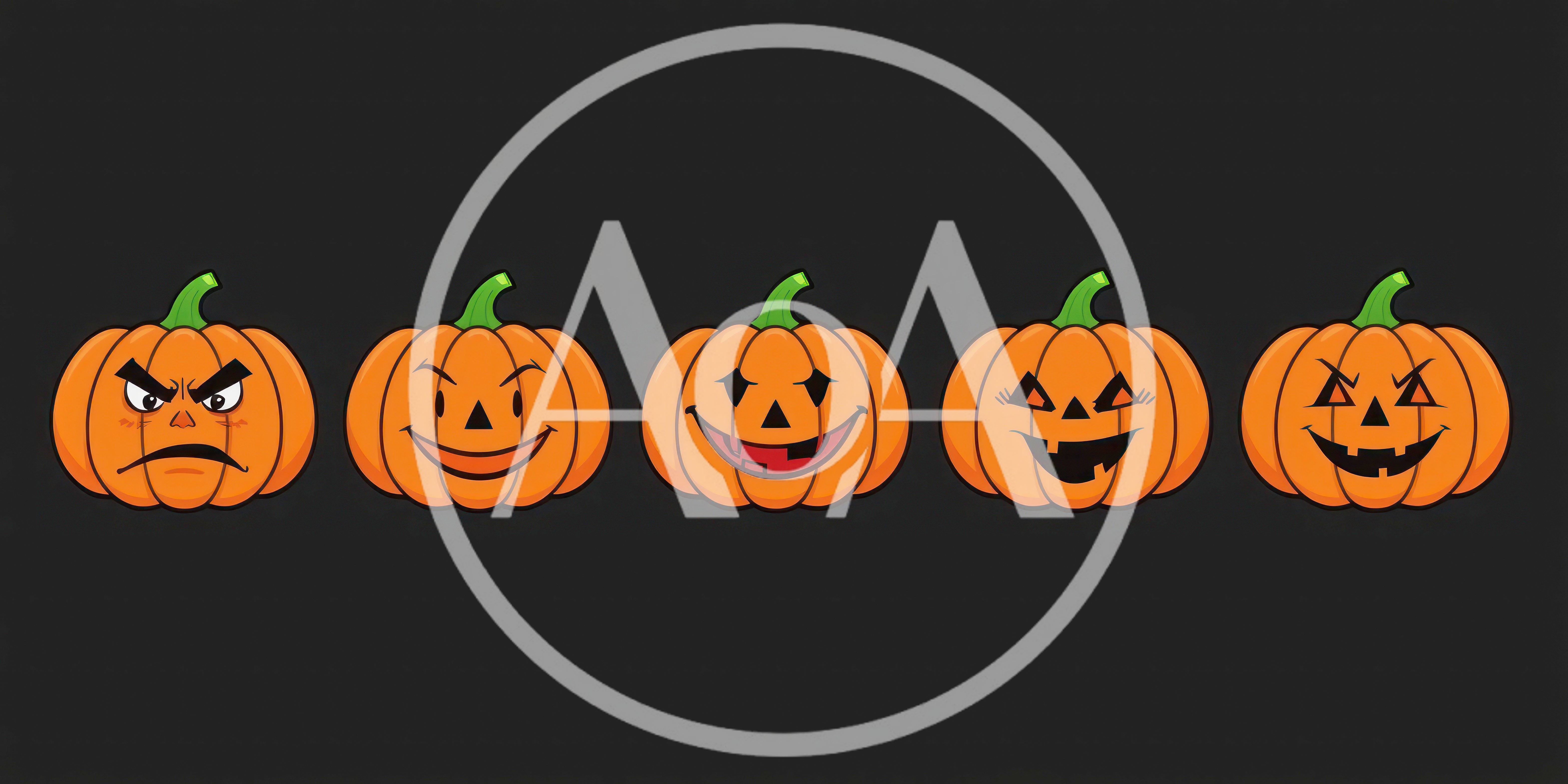 Five Cartoon Halloween Pumpkins With Different Facial Expressions