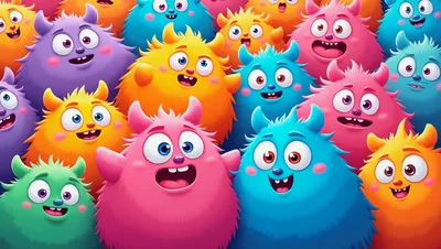 Group Of Colorful Furry Cartoon Monsters