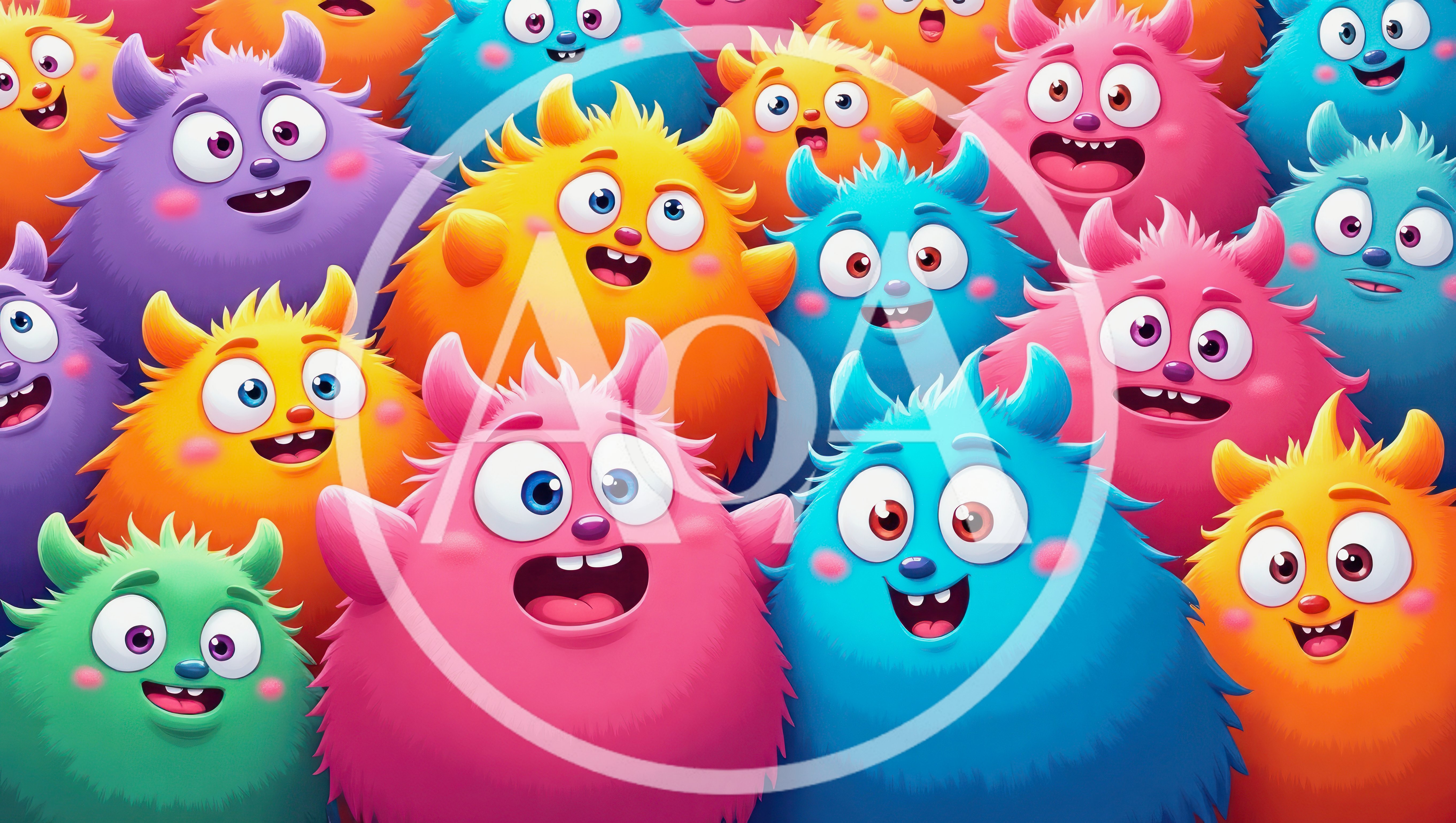 Group Of Colorful Furry Cartoon Monsters