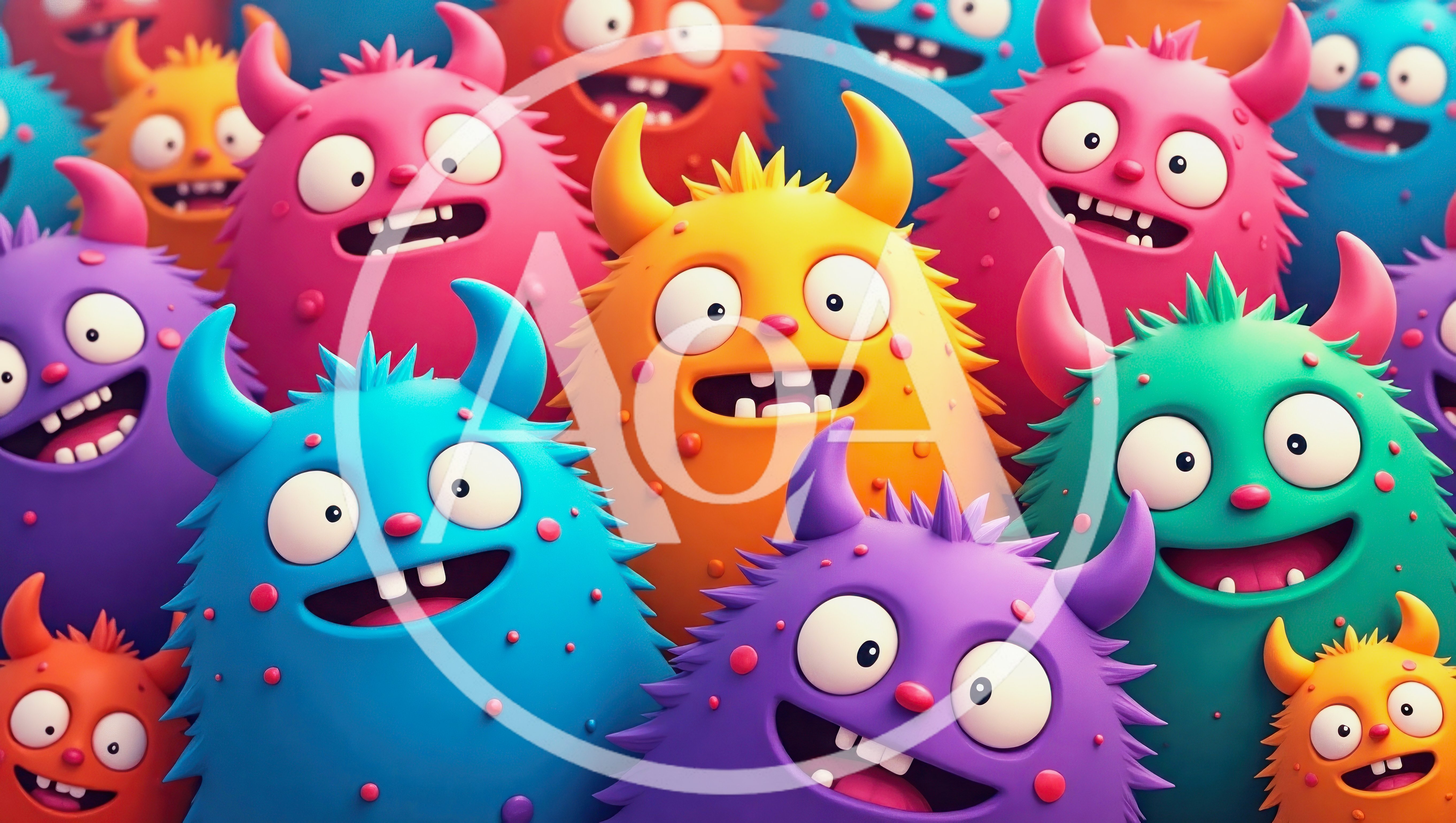 Group Of Colorful Cartoon Monsters With Happy Expressions