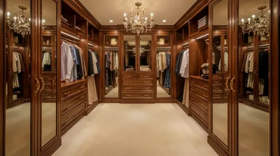 Luxury Walk In Closet With Wooden Cabinetry