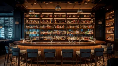 Elegant Modern Bar Interior With Illuminated Liquor Shelves