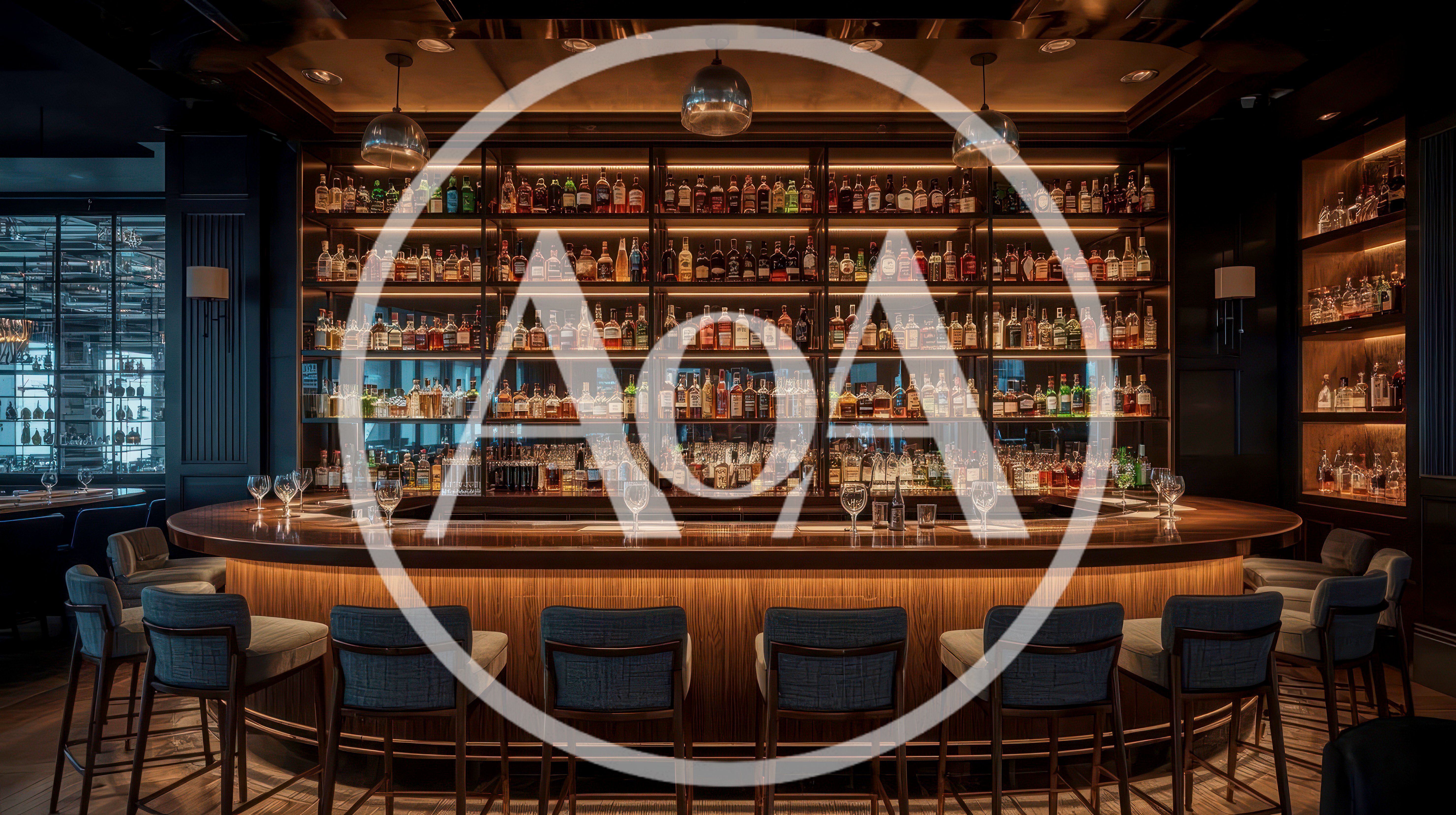 Elegant Modern Bar Interior With Illuminated Liquor Shelves