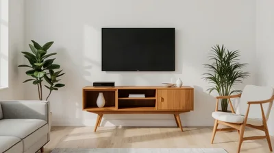 Modern Living Room Interior With Television And Wooden Console