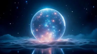 Glowing Celestial Sphere Floating Above Dreamy Clouds