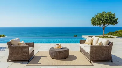 Outdoor Patio Furniture Set Overlooking The Ocean