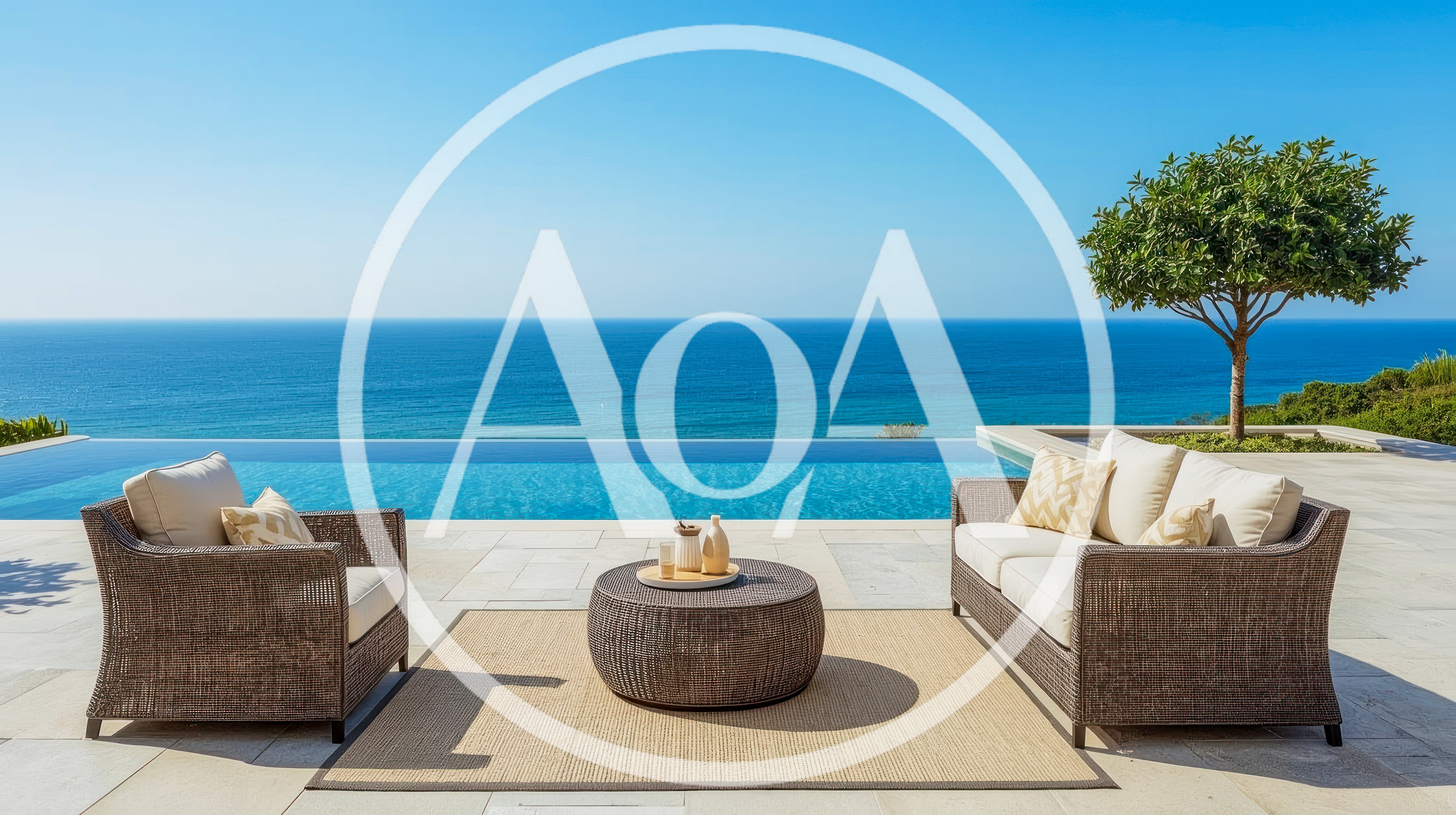 Outdoor Patio Furniture Set Overlooking The Ocean