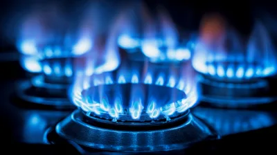 Blue Flames Burning On A Gas Stove Burner