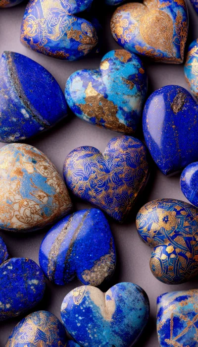 Collection of Decorative Lapis Lazuli Heart Shaped Stones