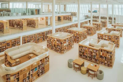 Modern Library Interior With Open Plan Bookcases