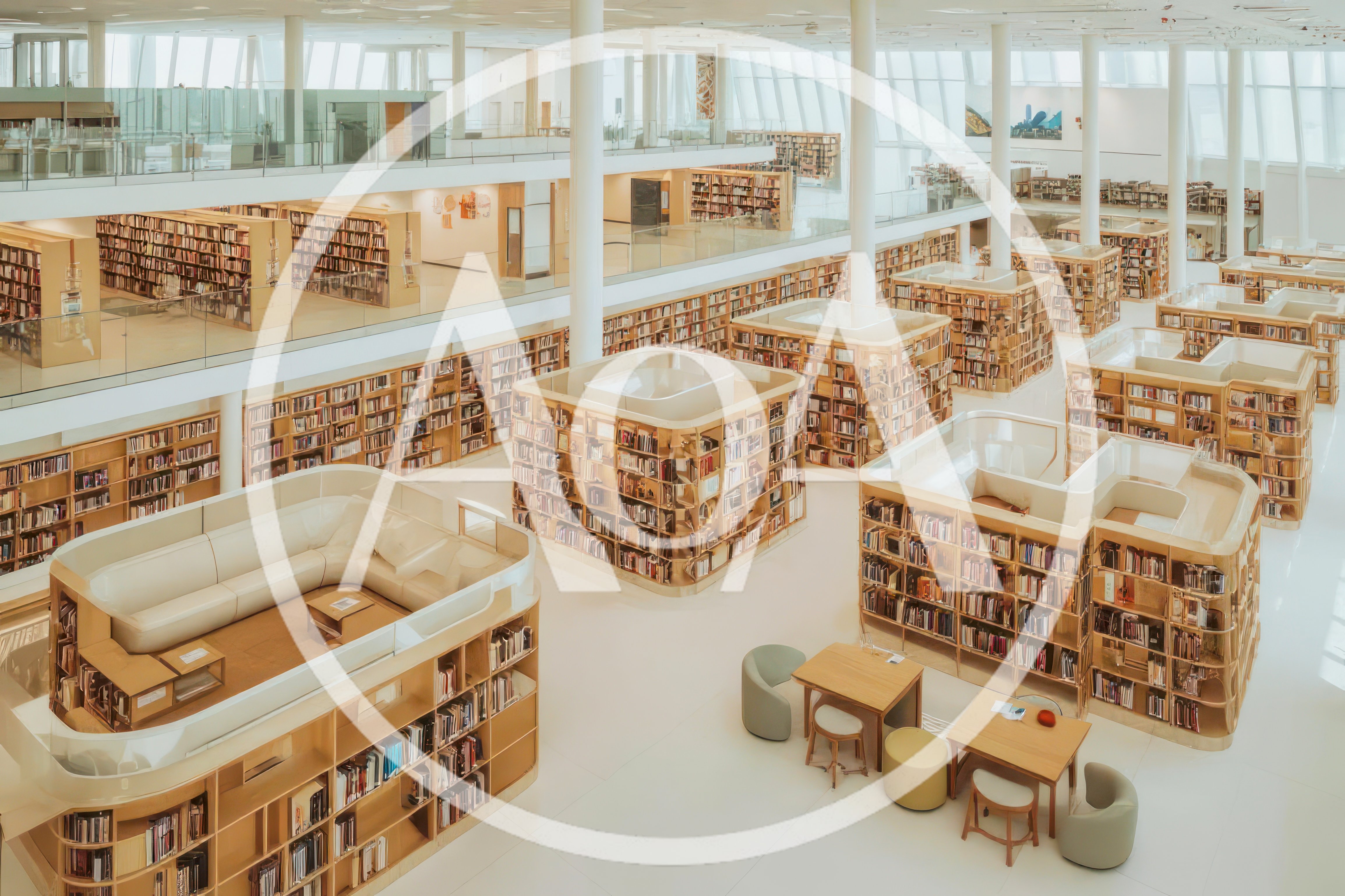 Modern Library Interior With Open Plan Bookcases