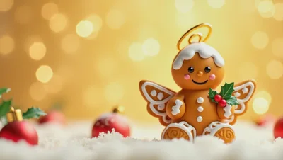 Gingerbread Angel Ornament on Snowy Surface