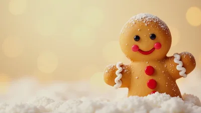 Gingerbread Man Cookie Standing In Snow